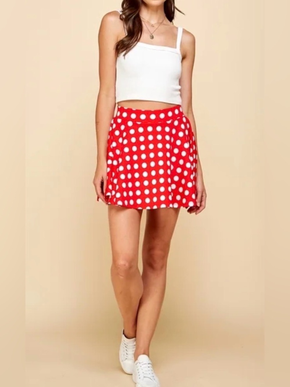 Red White Polka Dot Skater Skort Size Small Disney Minnie Mouse fit flare retro - Picture 6 of 11